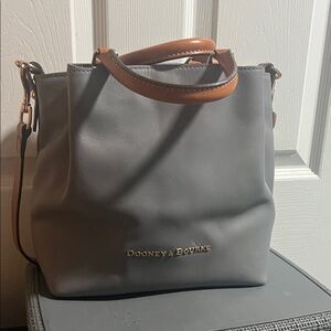 Dooney & Bourke Gray Leather small Barlow bag with Tan Handles